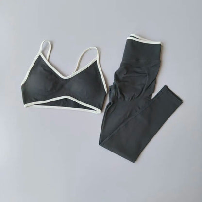 2pcs Sport Sets Women Gym Push Up Yoga Pants Hollow Back Gym Fitness Bras Workout High Waisted Leggings Seamless Tights Set Suit