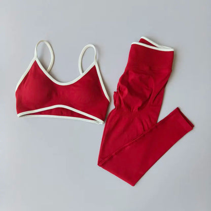 2pcs Sport Sets Women Gym Push Up Yoga Pants Hollow Back Gym Fitness Bras Workout High Waisted Leggings Seamless Tights Set Suit