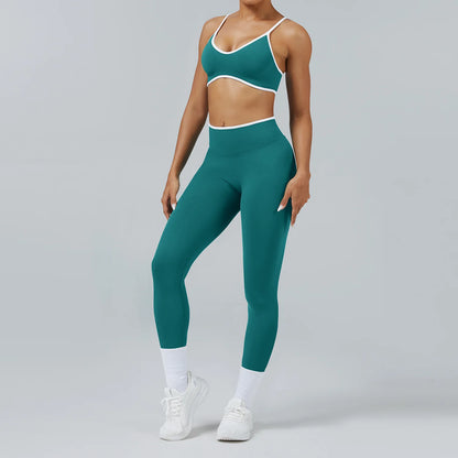 2pcs Sport Sets Women Gym Push Up Yoga Pants Hollow Back Gym Fitness Bras Workout High Waisted Leggings Seamless Tights Set Suit
