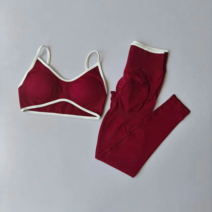 2pcs Sport Sets Women Gym Push Up Yoga Pants Hollow Back Gym Fitness Bras Workout High Waisted Leggings Seamless Tights Set Suit