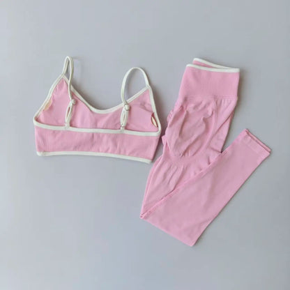 2pcs Sport Sets Women Gym Push Up Yoga Pants Hollow Back Gym Fitness Bras Workout High Waisted Leggings Seamless Tights Set Suit